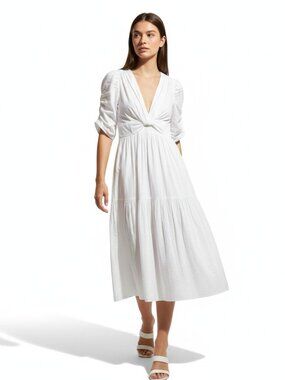Elan Women's White Eyelet Cotton Maxi Dress S Small Boho Summer Beach Sun Dress